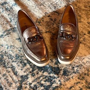 Johnston & Murphy Silver Loafers with Chain Detail